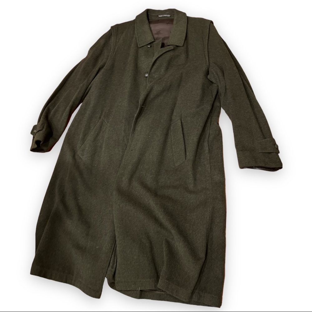 VTG 44 R Steinbock Tyroler Loden Olive Green Wool Blend Over Coat Made Austria.